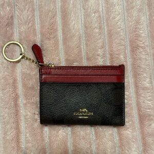 Coach Red and Brown Card Holder with Keyring